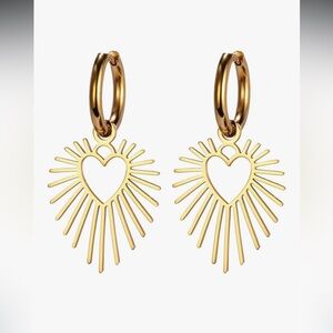 Gold Heart Sunburst Hoop Earrings hypoallergenic hoops